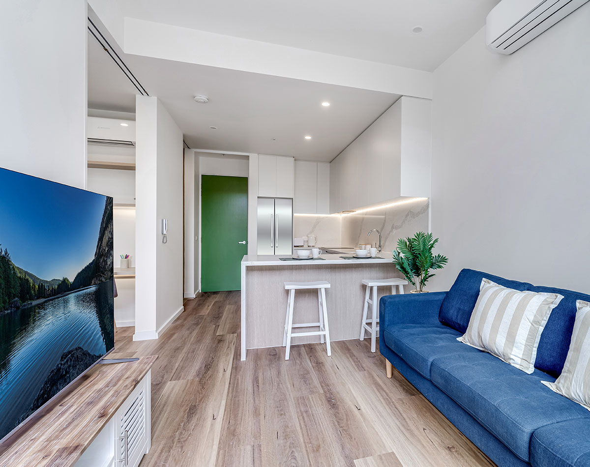 Kitchen and Living of a luxury SDA disability living in Chadstone, Victoria